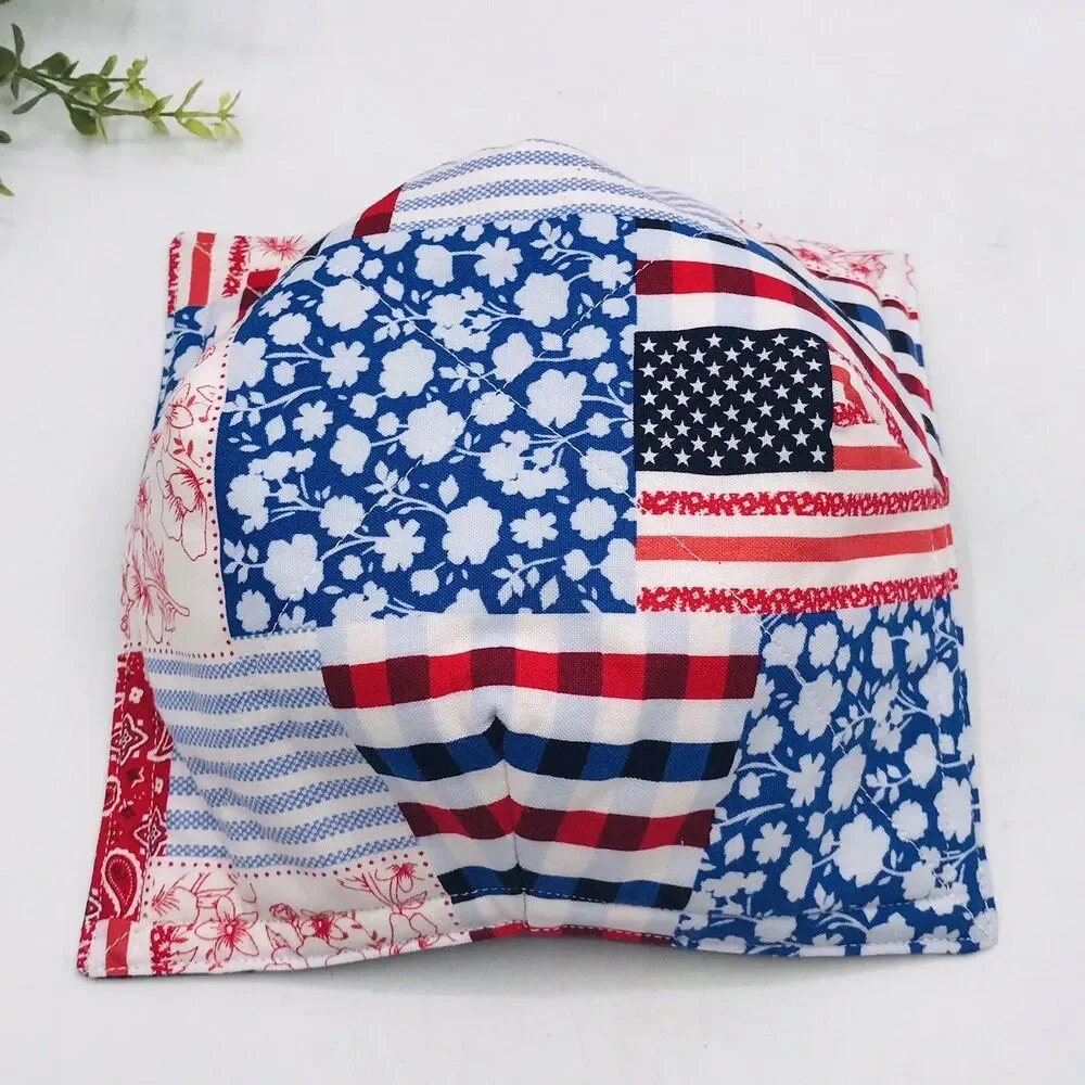 3 Piece Set Microwave Cozies, Reversible Patriotic Patchwork, Plate, Bowl, Pint